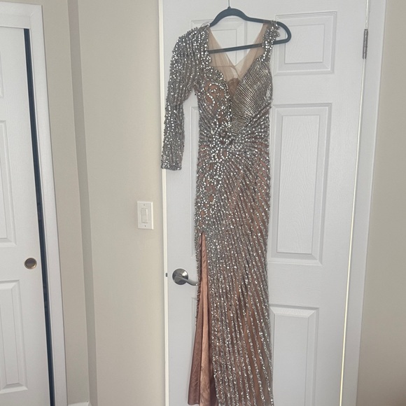 Dresses & Skirts - One-Shoulder Sequined Evening Gown in Rose Gold and Silver